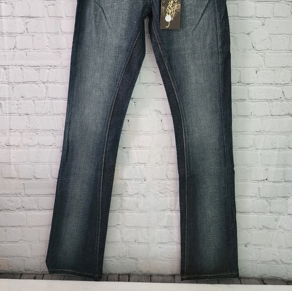 Ed Hardy by Christian Audigier Scull Pocket Lo Rise Straight Leg Jeans - Picture 3 of 6